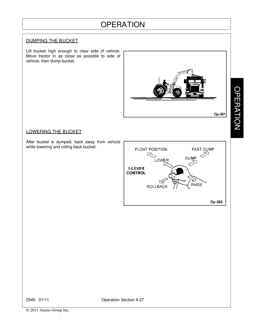 Bush Hog 2545 manual Dumping the Bucket 