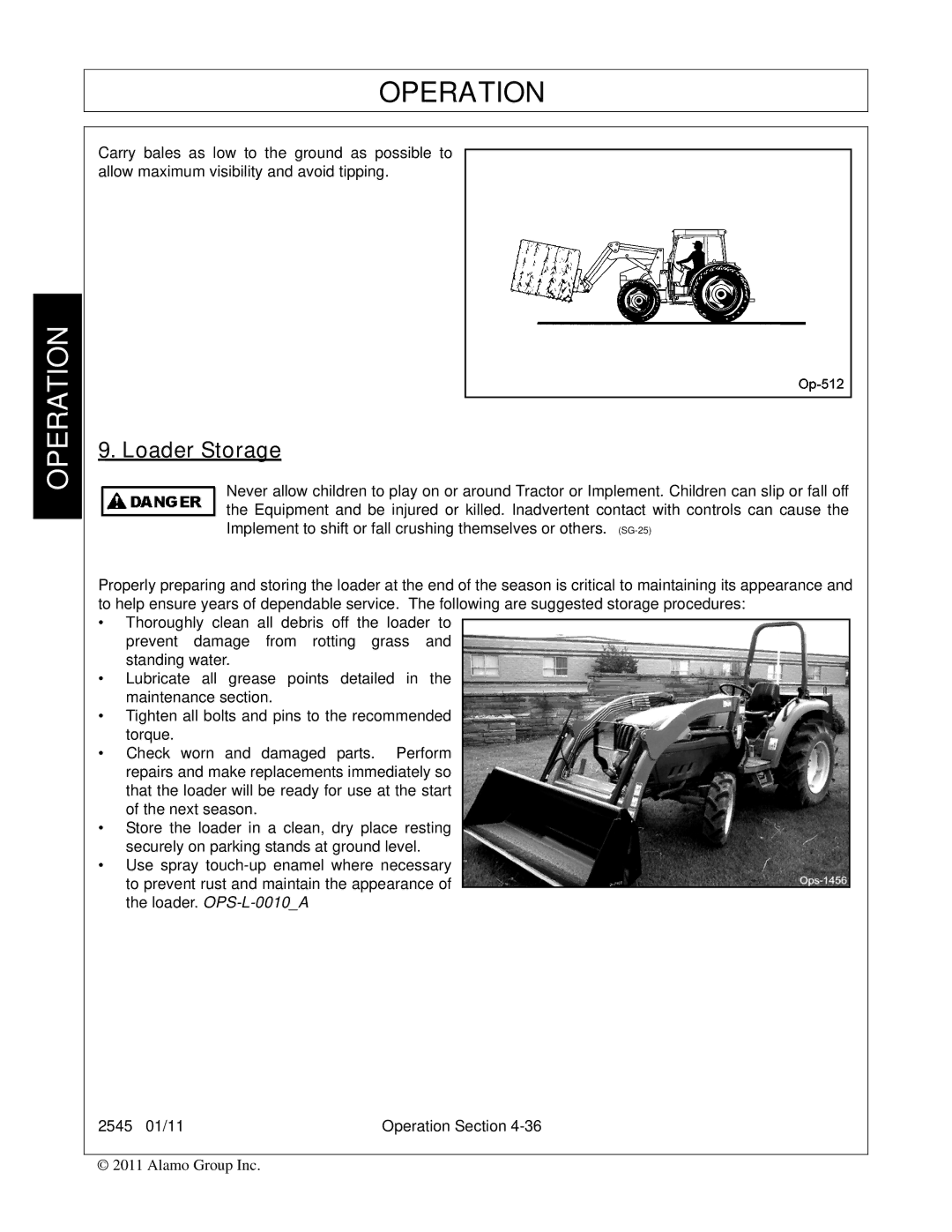 Bush Hog 2545 manual Loader Storage 