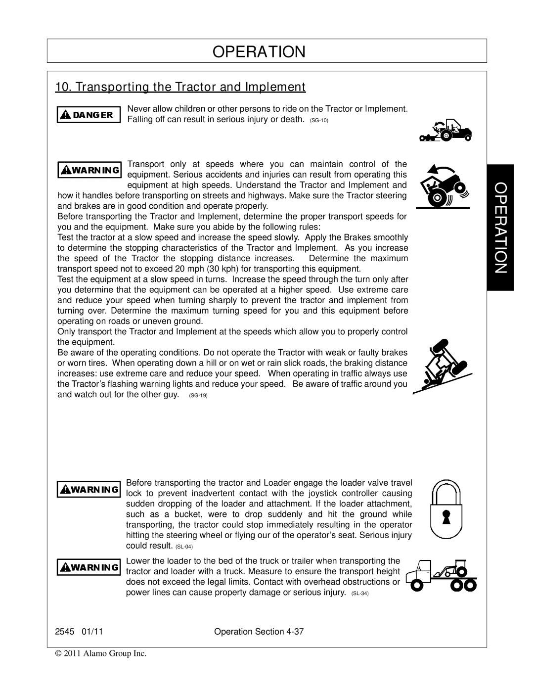 Bush Hog 2545 manual Transporting the Tractor and Implement 