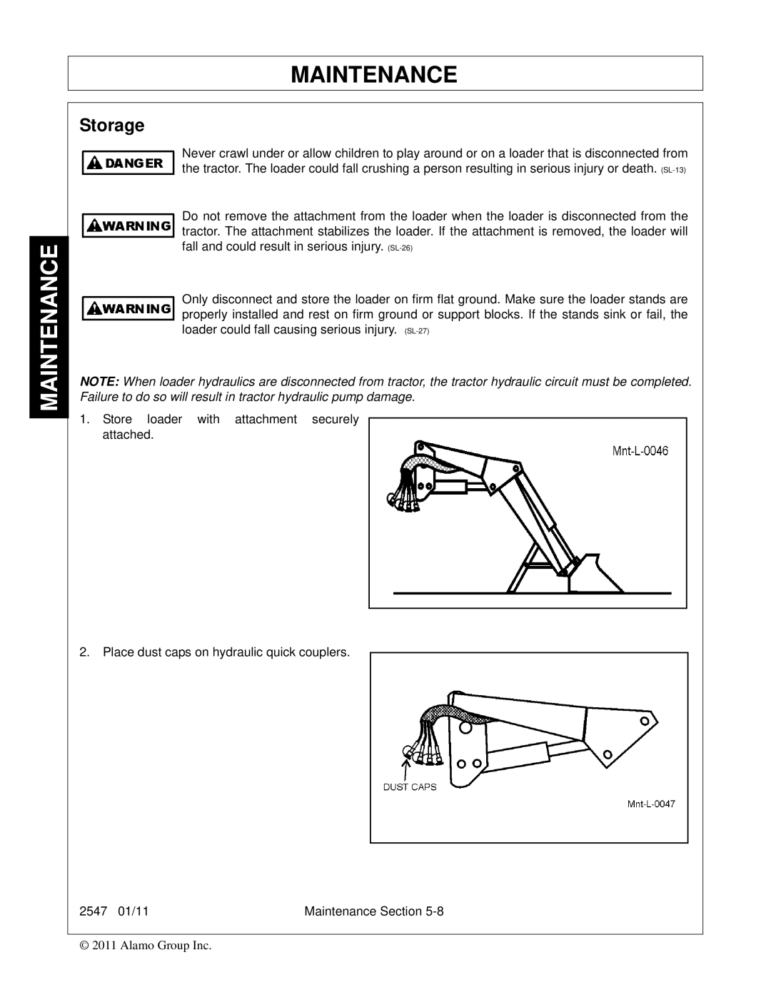 Bush Hog 2547 manual Storage 