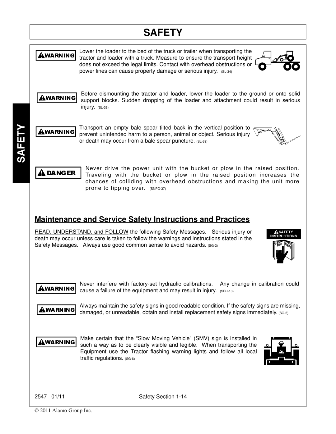 Bush Hog 2547 manual Maintenance and Service Safety Instructions and Practices 