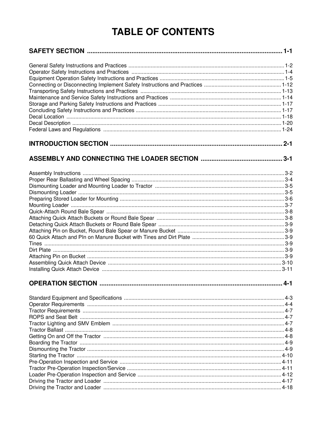 Bush Hog 2547 manual Table of Contents 