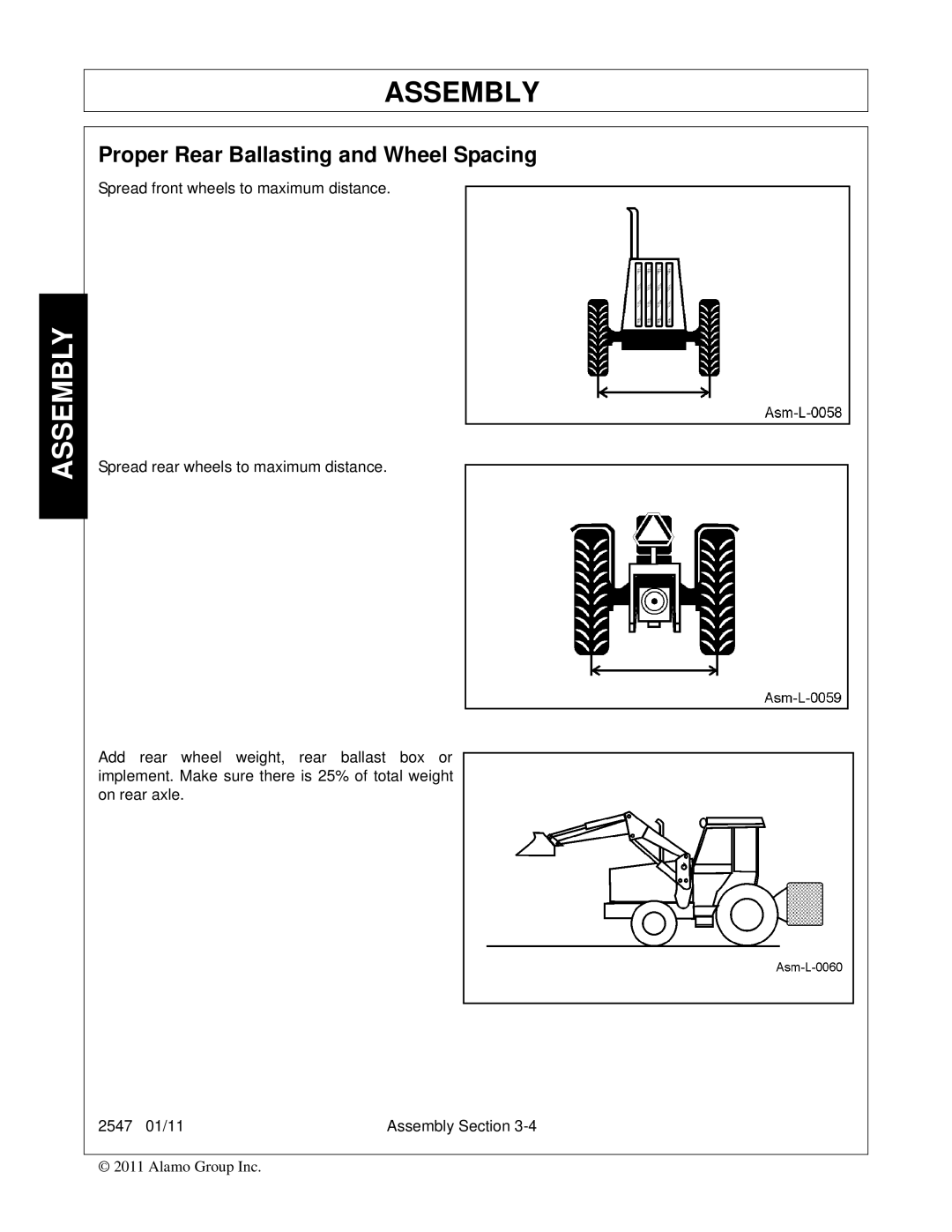 Bush Hog 2547 manual Proper Rear Ballasting and Wheel Spacing 