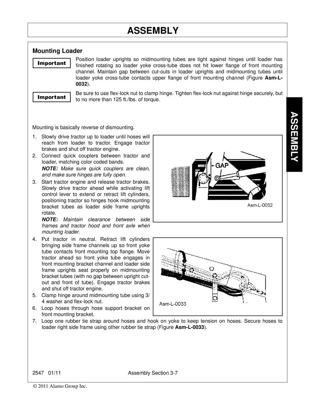 Bush Hog 2547 manual Mounting Loader 