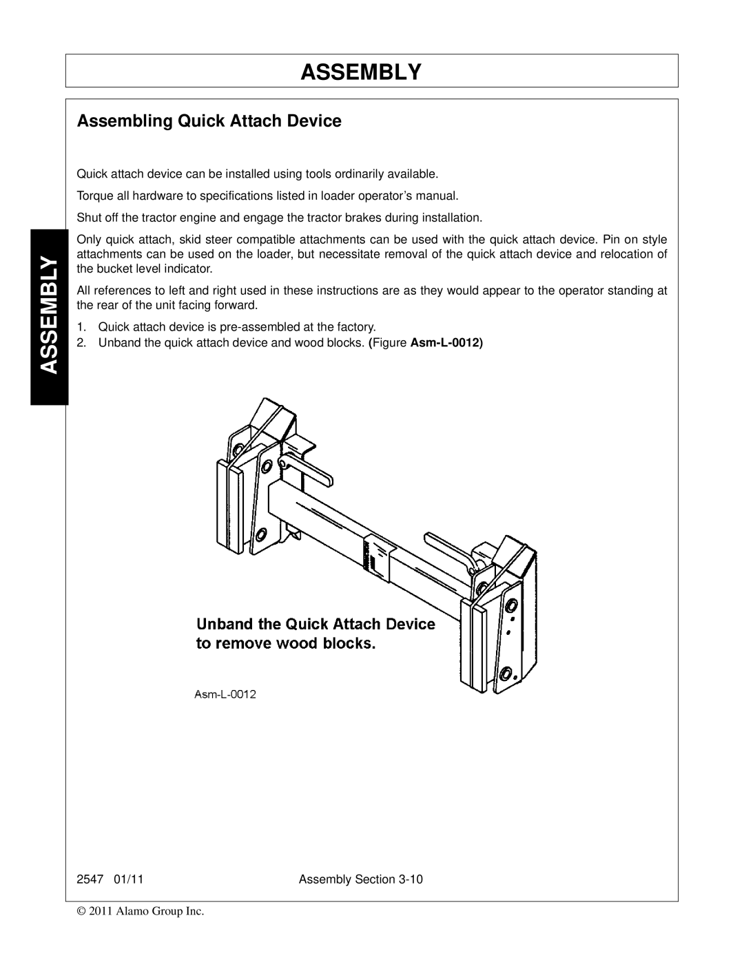 Bush Hog 2547 manual Assembling Quick Attach Device 