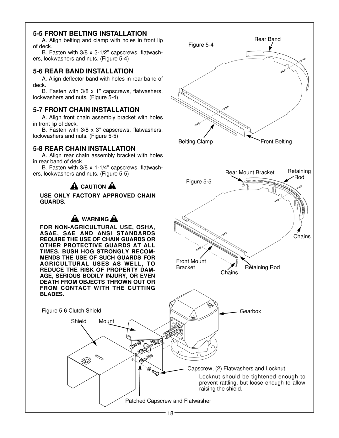 Bush Hog 280 manual Front Belting Installation, Rear Band Installation, Front Chain Installation, Rear Chain Installation 