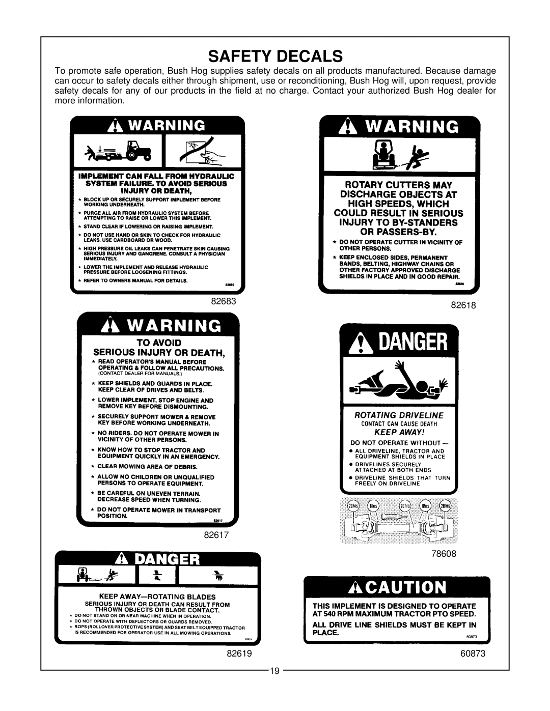 Bush Hog 280 manual Safety Decals 