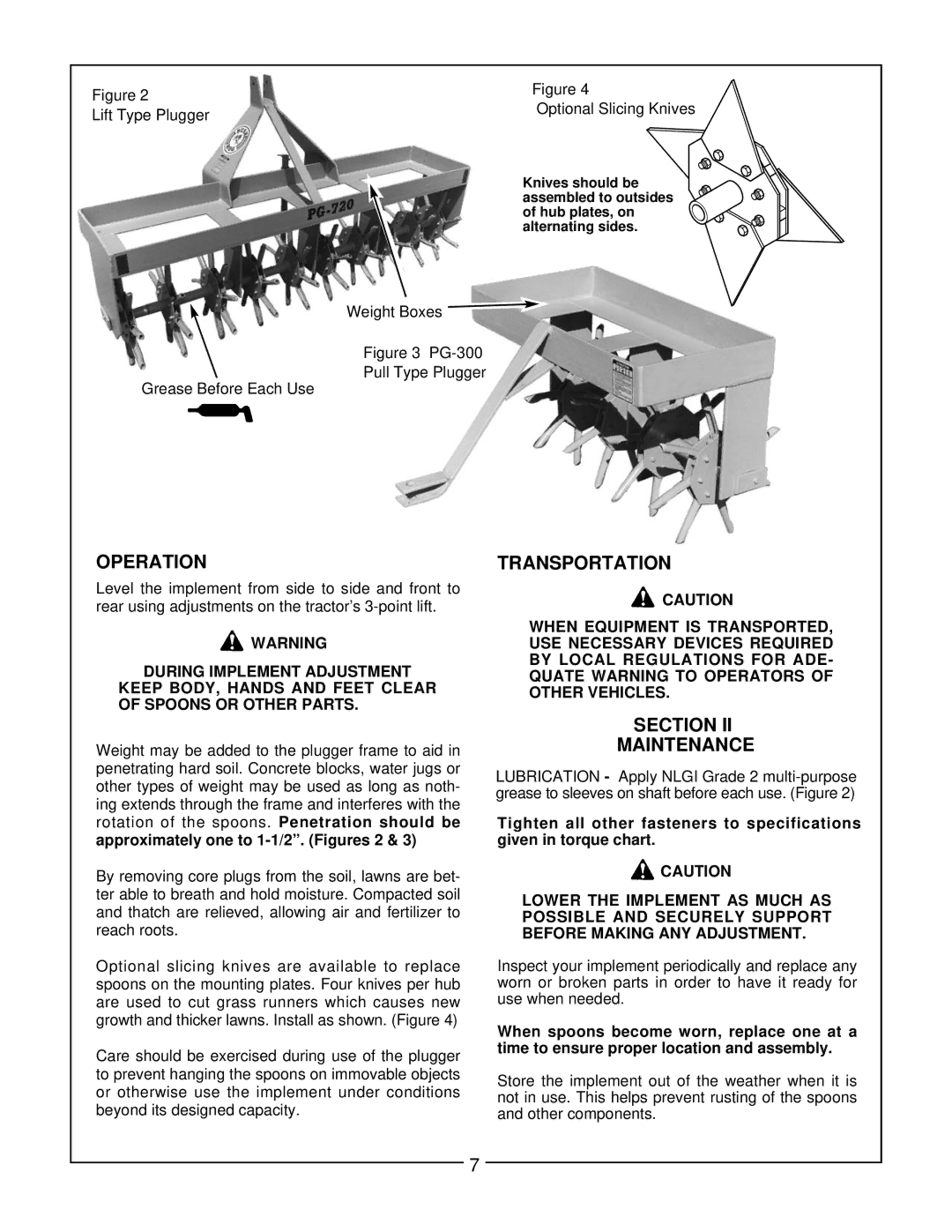 Bush Hog 300 Series manual Operation, Transportation, Section Maintenance 