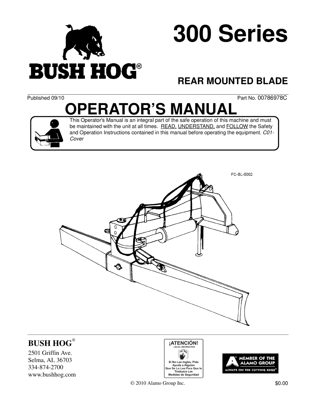 Bush Hog 300 manual Series, Rear Mounted Blade 