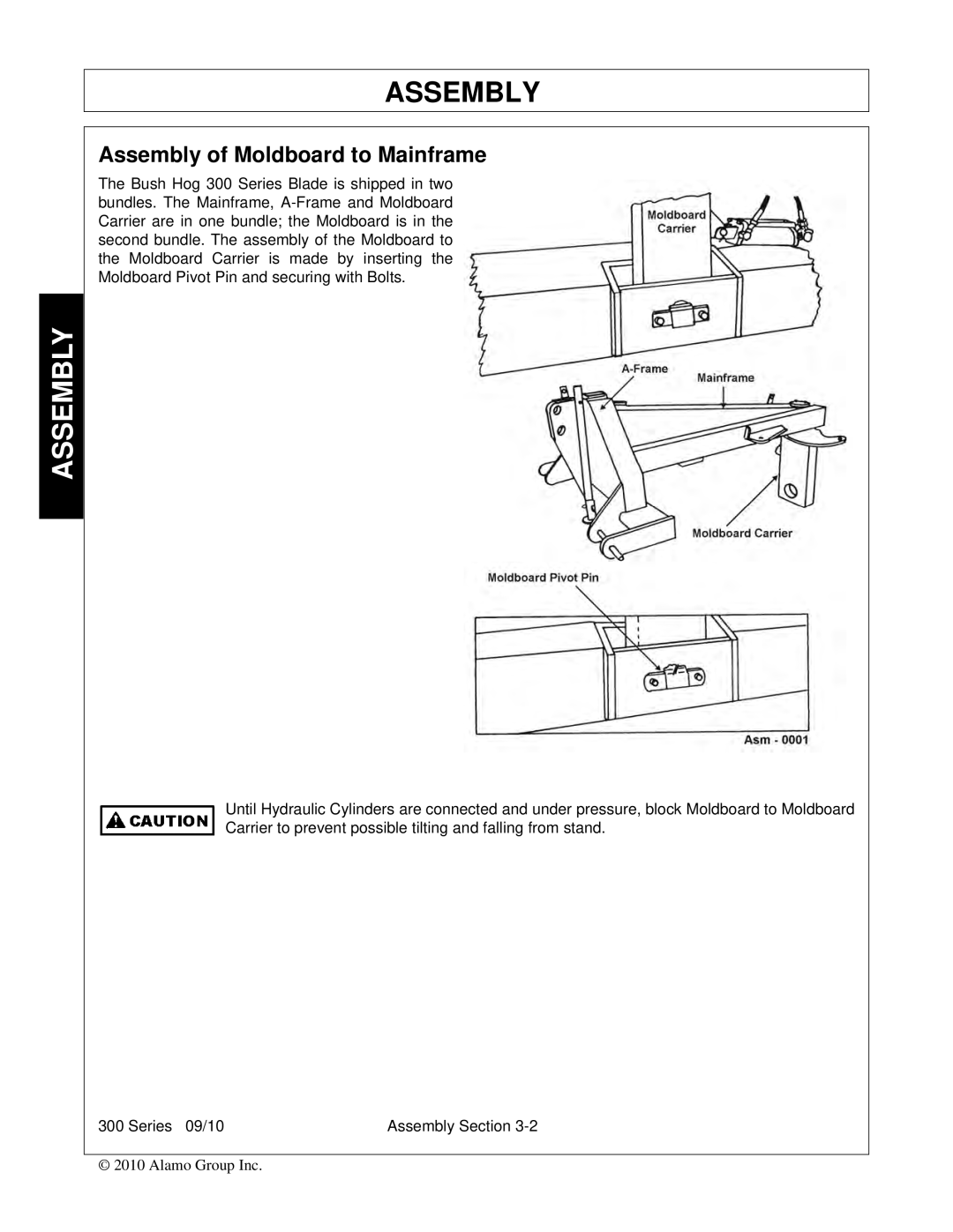 Bush Hog 300 manual Assembly of Moldboard to Mainframe 