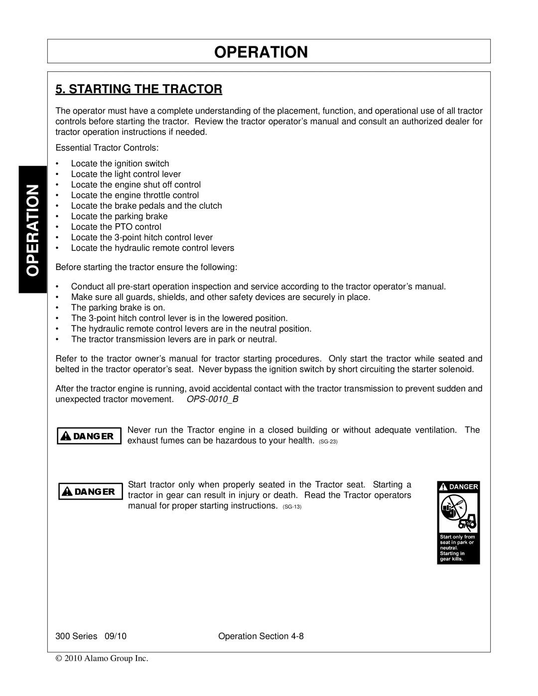 Bush Hog 300 manual Starting the Tractor 