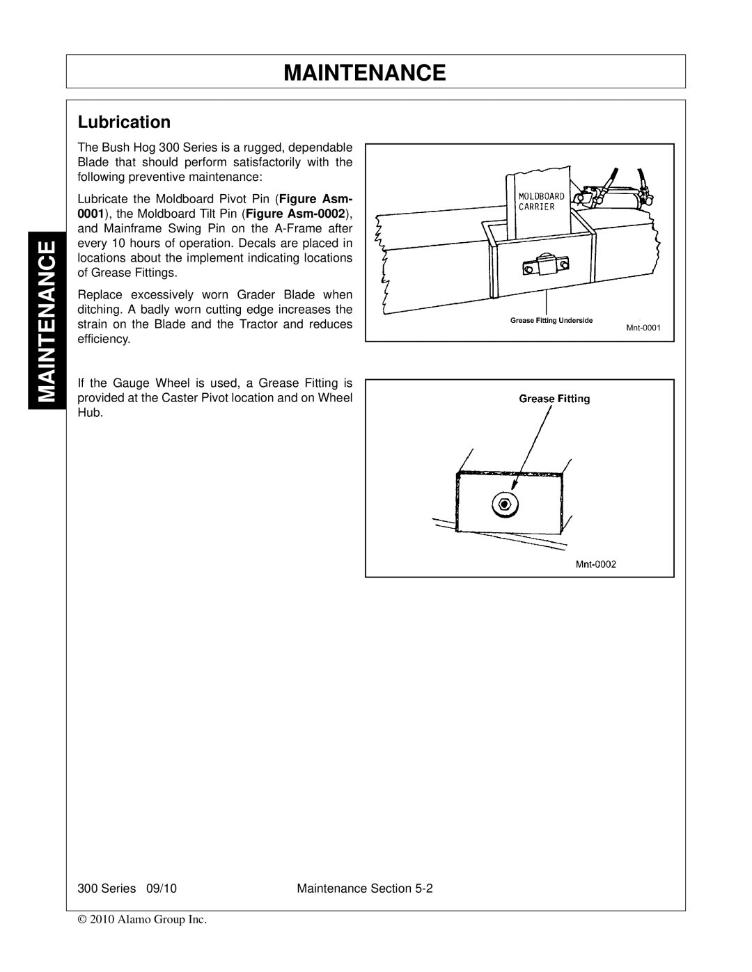 Bush Hog 300 manual Maintenance, Lubrication 