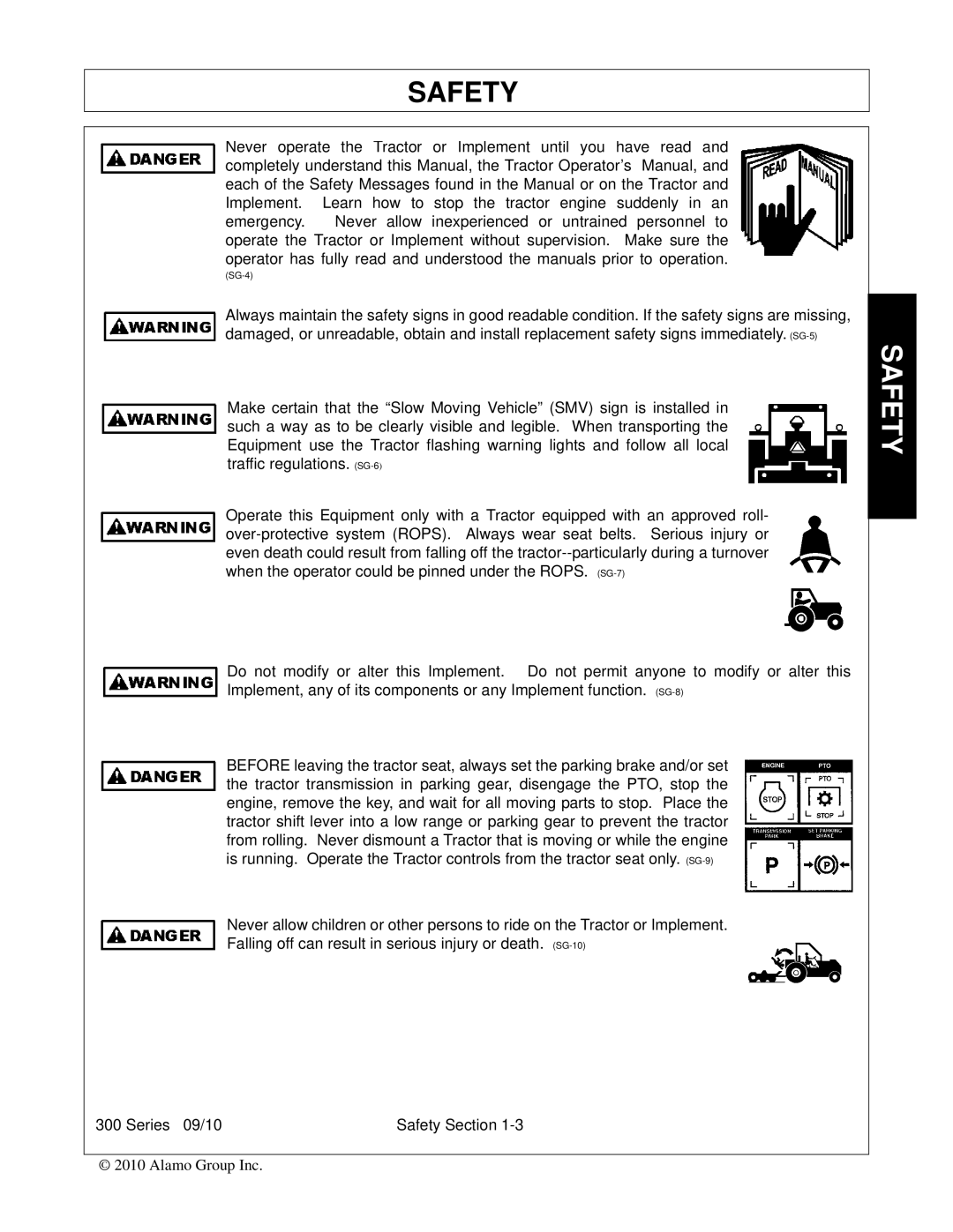 Bush Hog 300 manual Series 09/10 Safety Section 