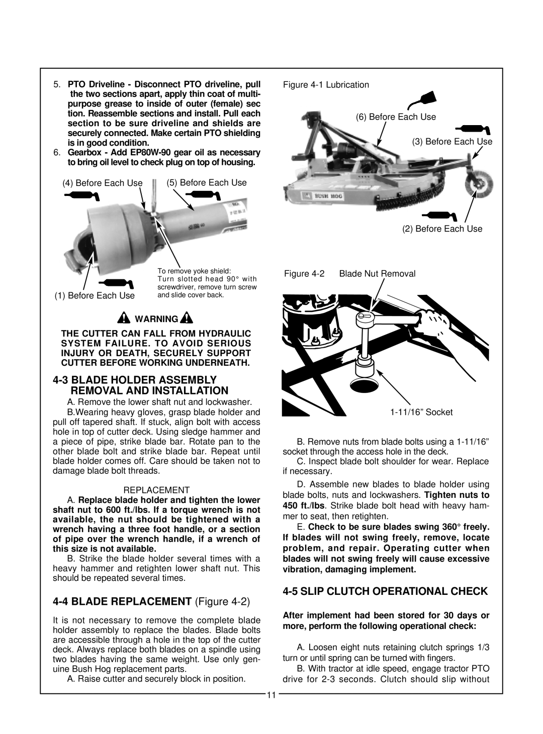 Bush Hog 306, 305 manual Blade Replacement, Slip Clutch Operational Check, Is in good condition 