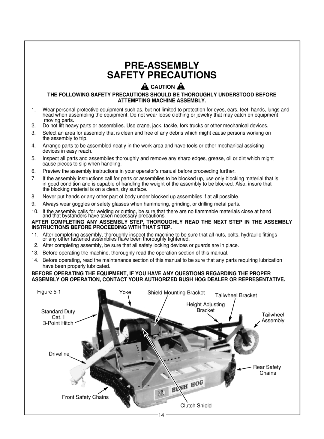 Bush Hog 305, 306 manual PRE-ASSEMBLY Safety Precautions, Yoke 