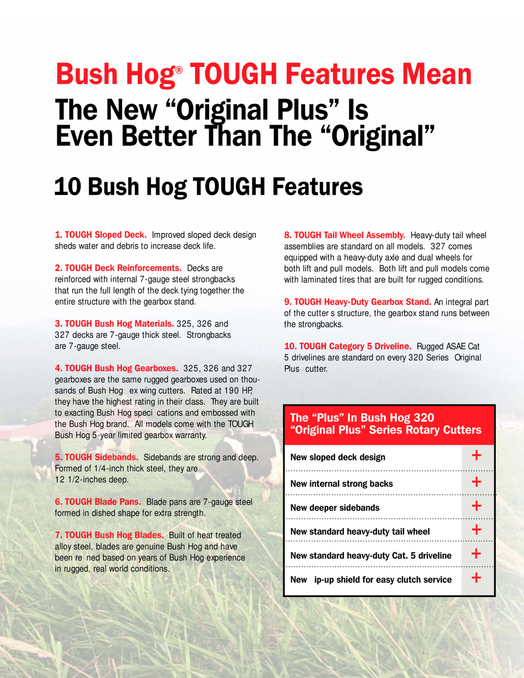 Bush Hog 320 Series manual Bush Hog Tough Features Mean 