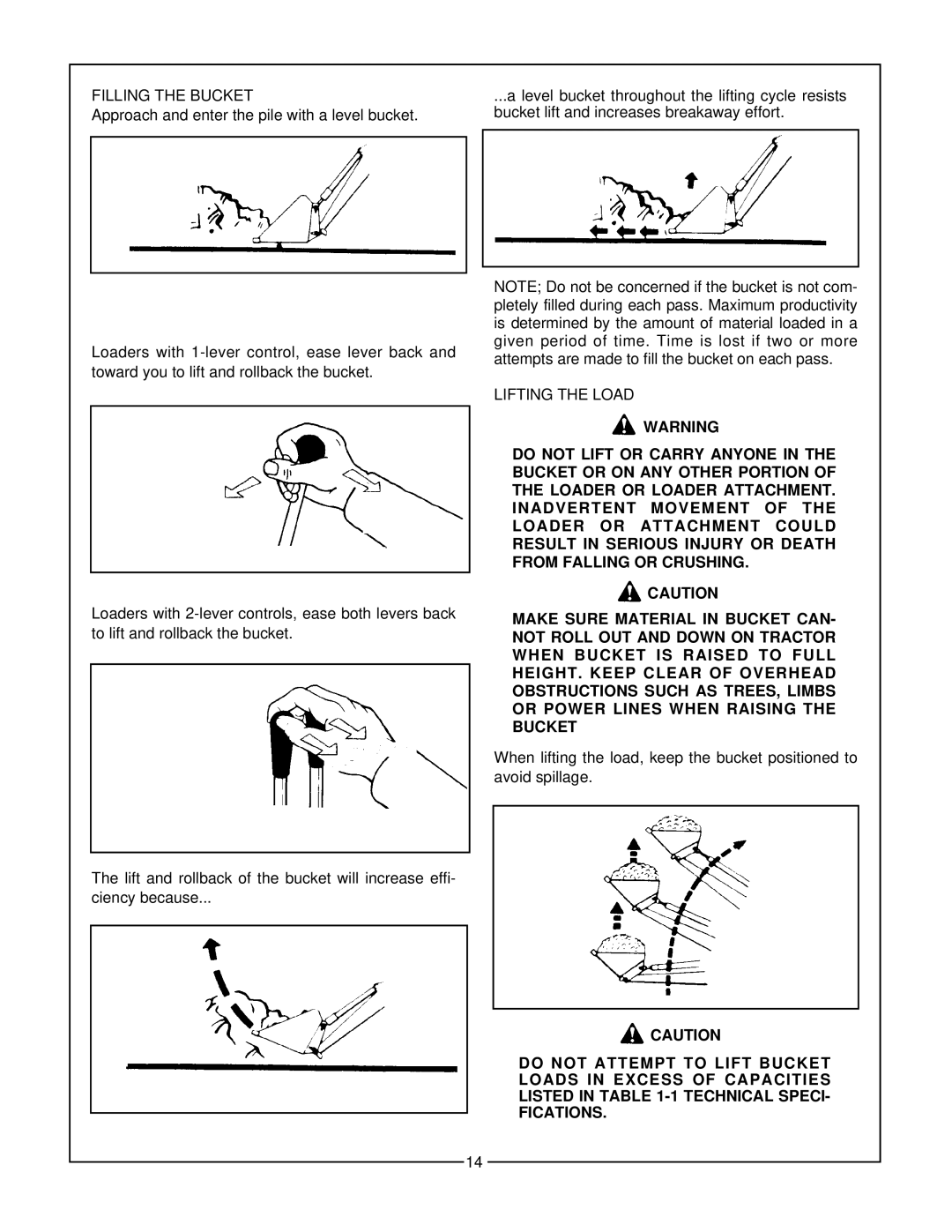 Bush Hog 3227 QT, 2847, 2427 manual Filling the Bucket, Lifting the Load 