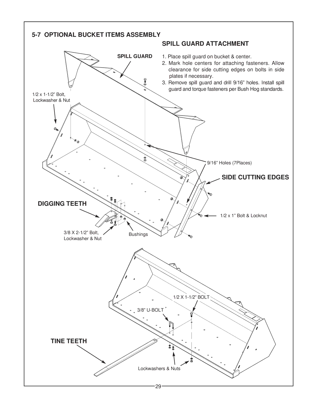 Bush Hog 3227 QT Optional Bucket Items Assembly Spill Guard Attachment, Digging Teeth, Side Cutting Edges, Tine Teeth 