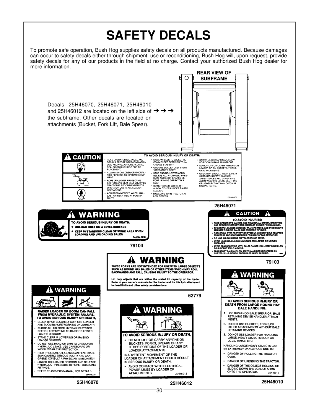 Bush Hog 2847, 3227 QT, 2427 manual Safety Decals 