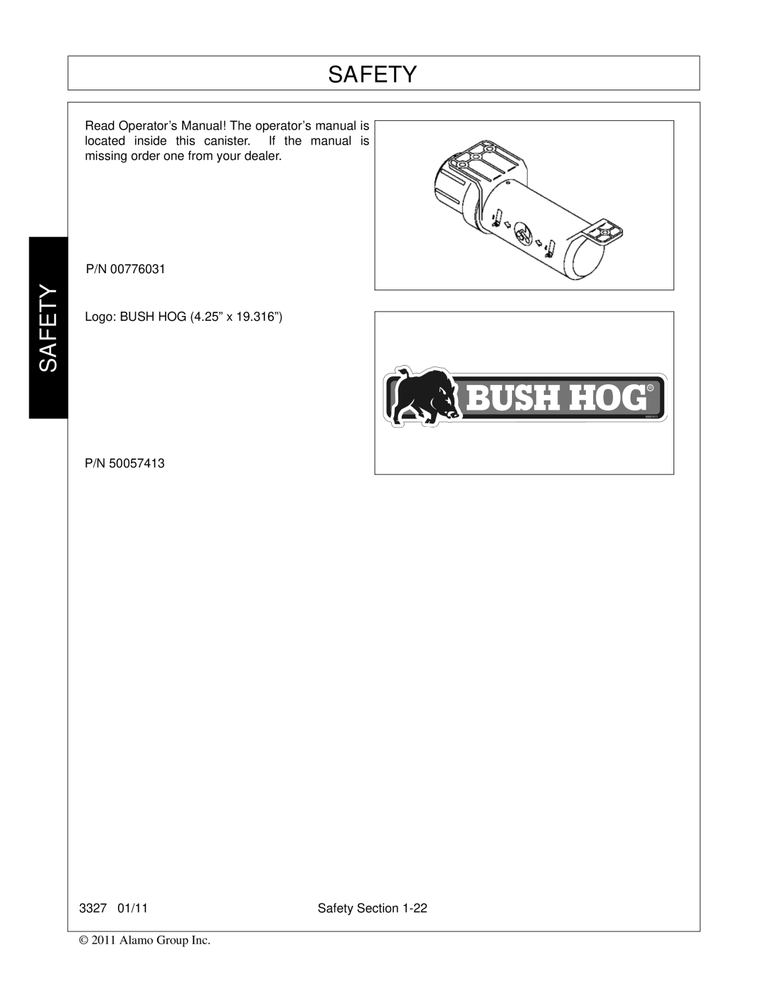 Bush Hog 3327 manual Safety 