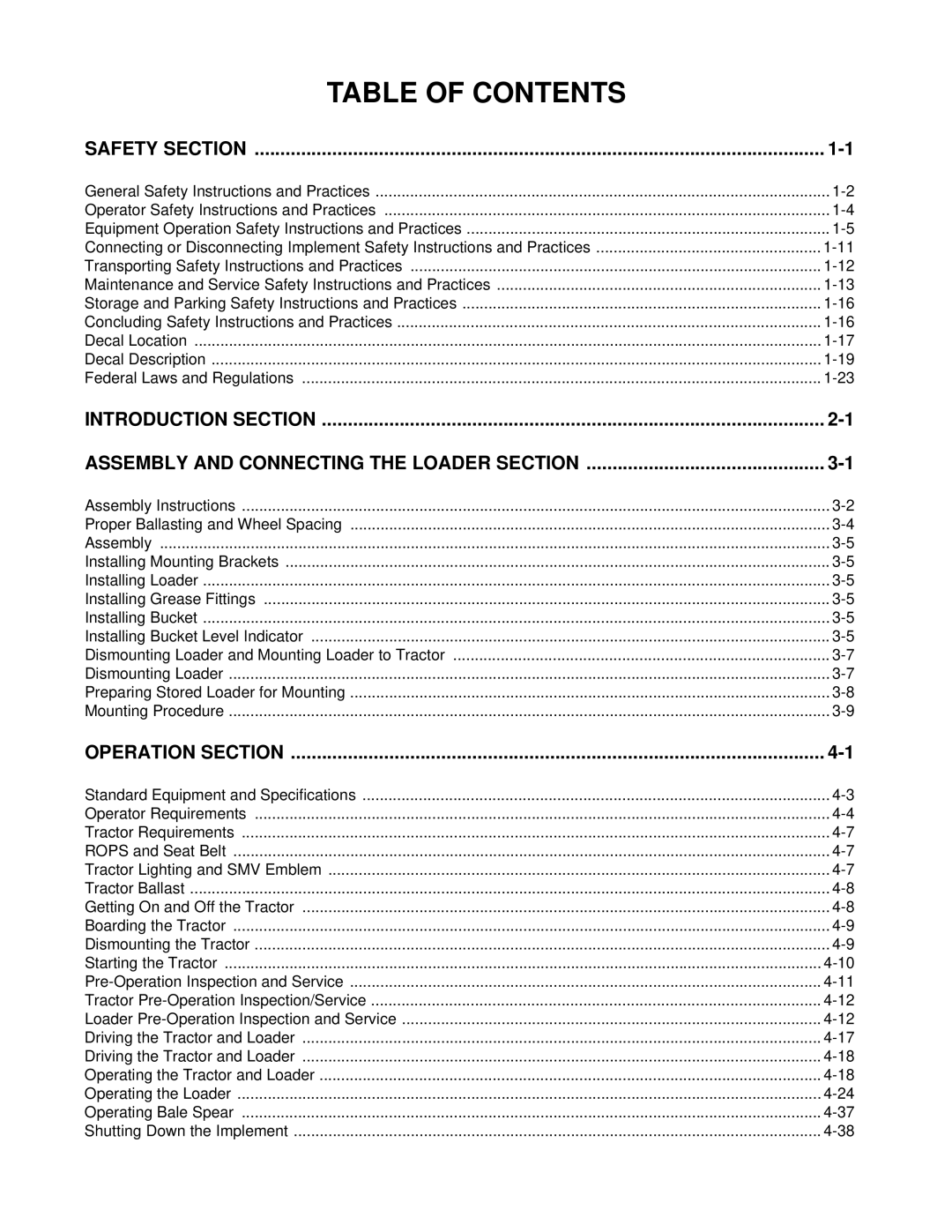 Bush Hog 3327 manual Table of Contents 