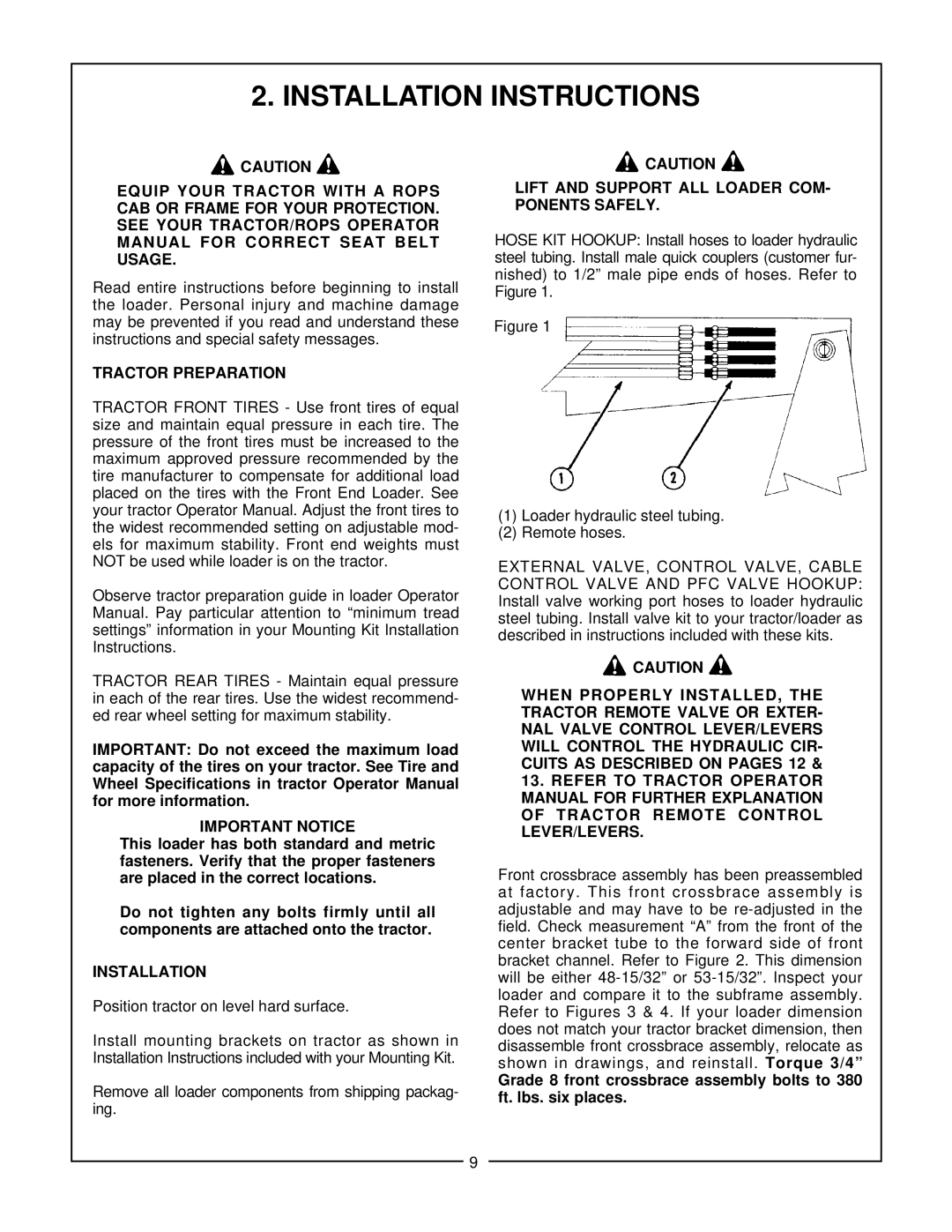 Bush Hog 3860 QT manual Installation Instructions, Tractor Preparation, Important Notice 