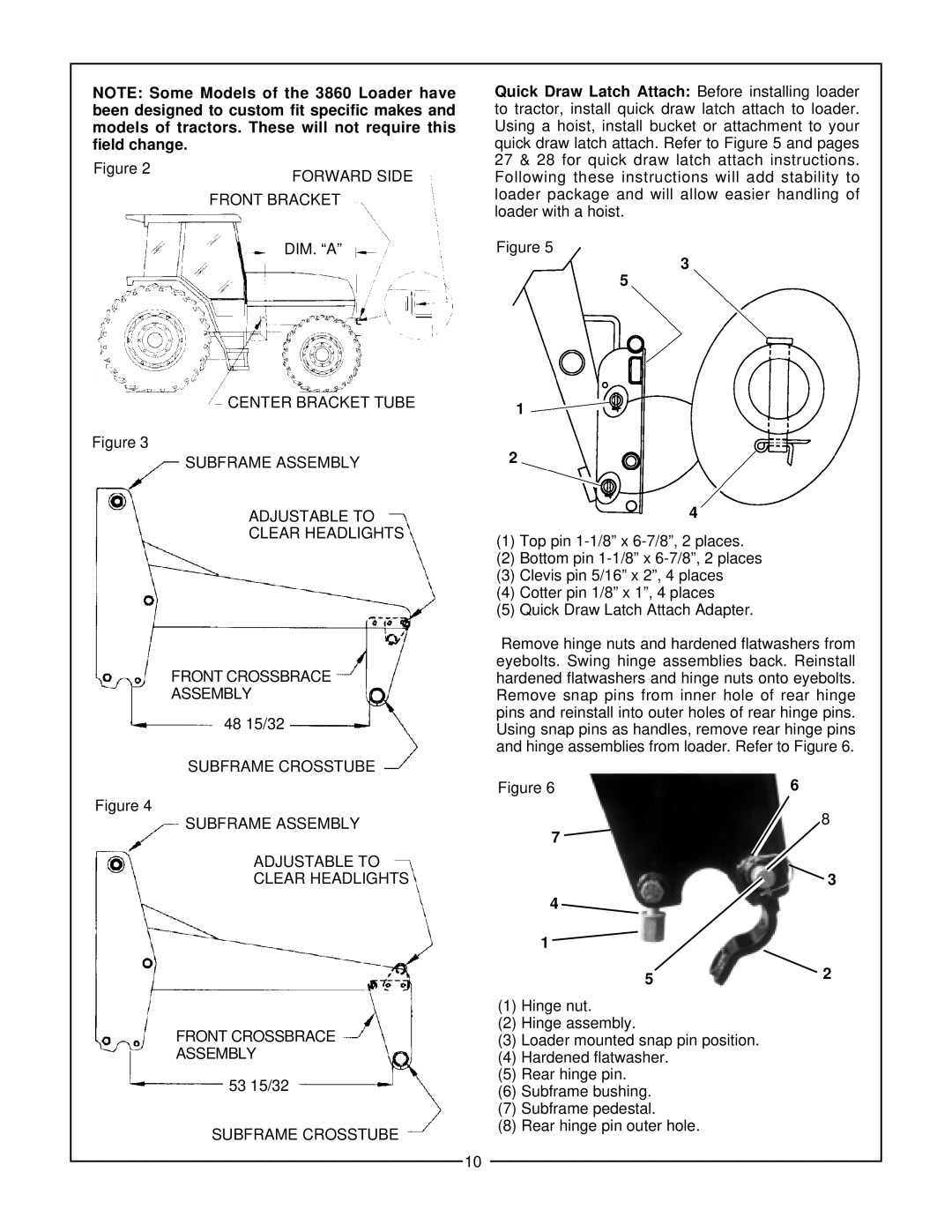 Bush Hog 3860 QT manual Forward Side, Front Bracket, Subframe Crosstube 