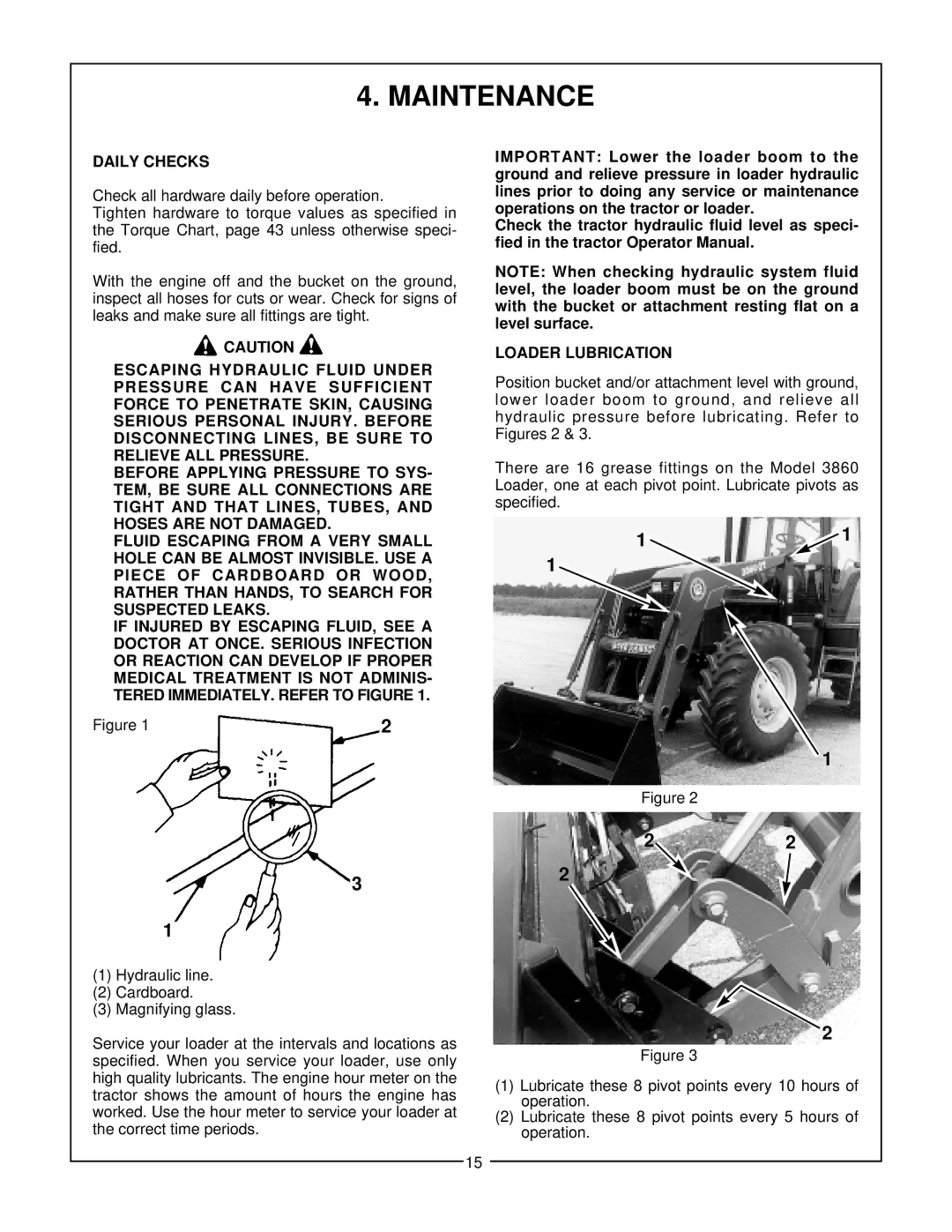 Bush Hog 3860 QT manual Maintenance, Daily Checks, Loader Lubrication 