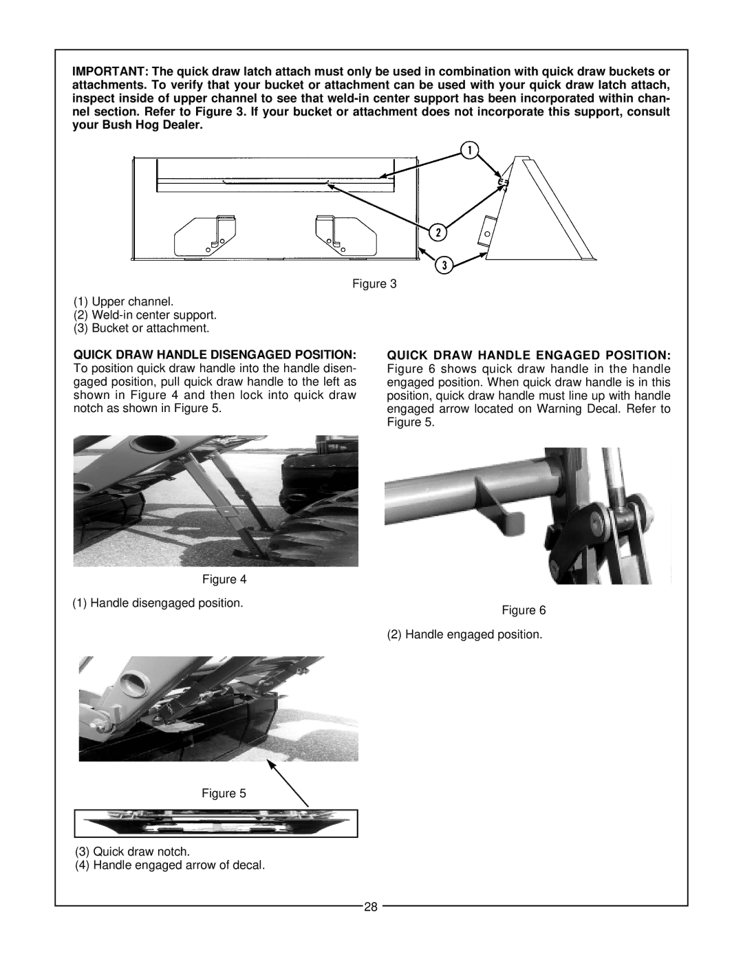 Bush Hog 3860 QT manual Upper channel Weld-in center support Bucket or attachment 