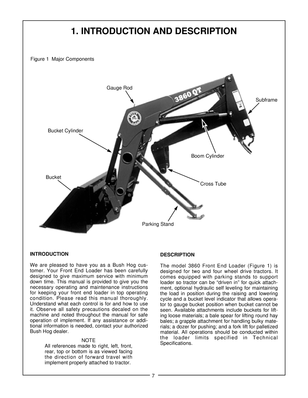 Bush Hog 3860 QT manual Introduction and Description 