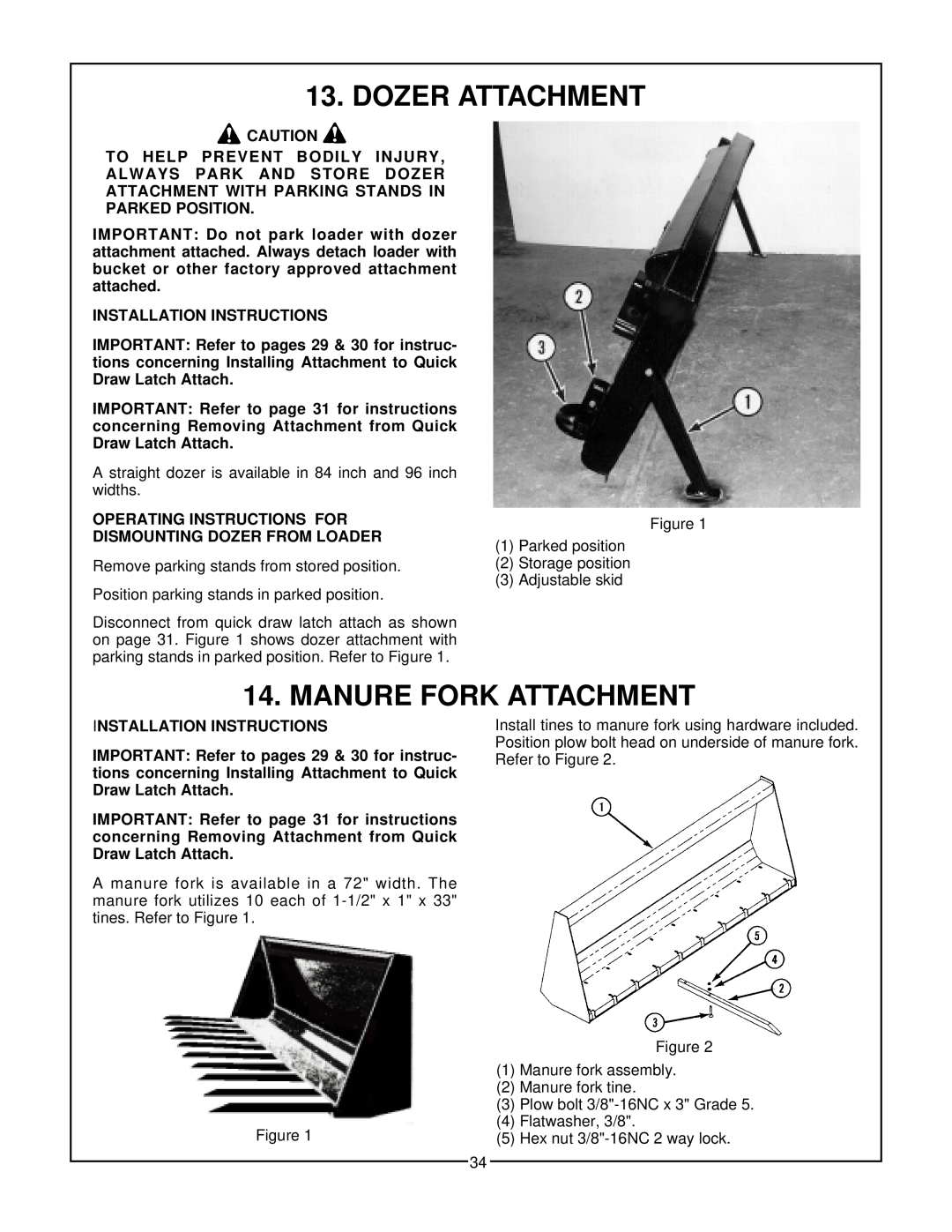 Bush Hog 3860 QT manual Dozer Attachment, Manure Fork Attachment 