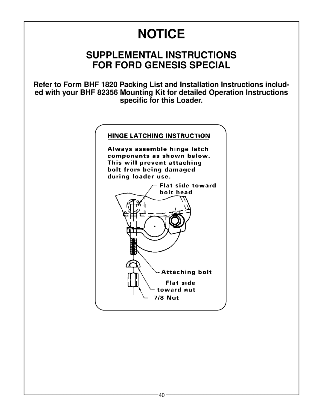 Bush Hog 3860 QT manual Supplemental Instructions For Ford Genesis Special 