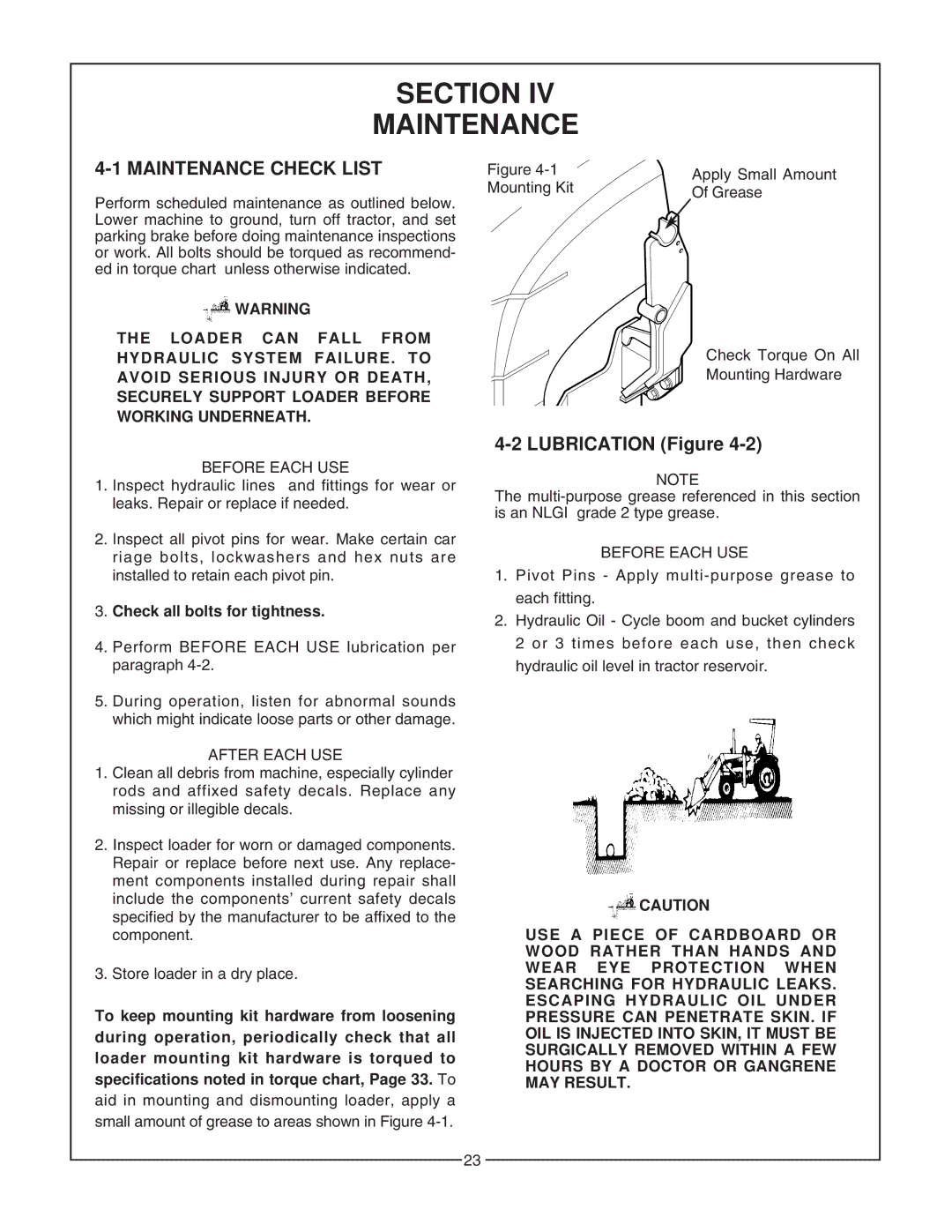 Bush Hog 5045 manual Section Maintenance, Maintenance Check List 