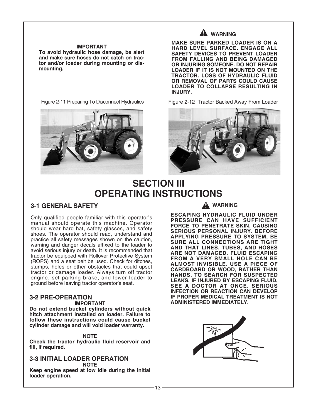 Bush Hog 5045 manual Section Operating Instructions, General Safety, Pre-Operation, Initial Loader Operation 