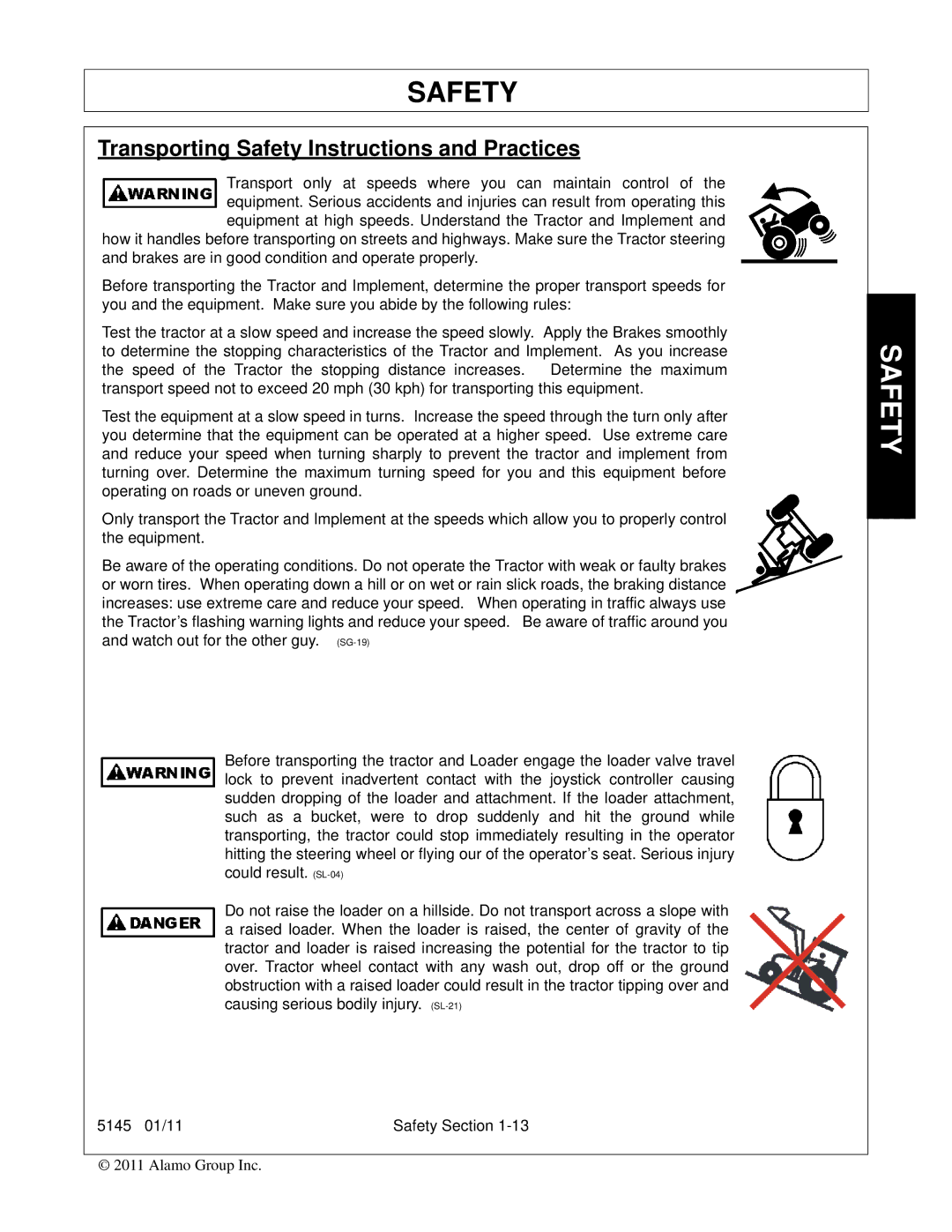 Bush Hog 5145 manual Transporting Safety Instructions and Practices 