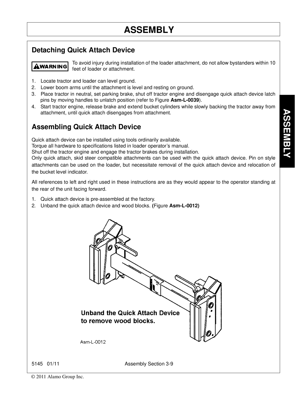 Bush Hog 5145 manual Detaching Quick Attach Device, Assembling Quick Attach Device 