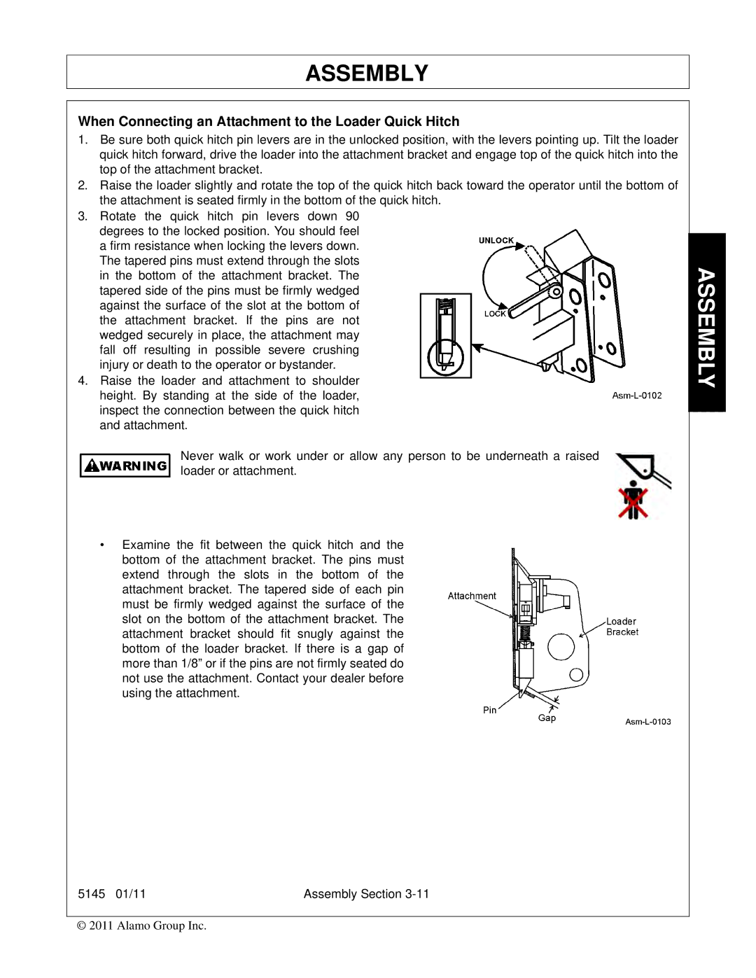 Bush Hog 5145 manual When Connecting an Attachment to the Loader Quick Hitch 