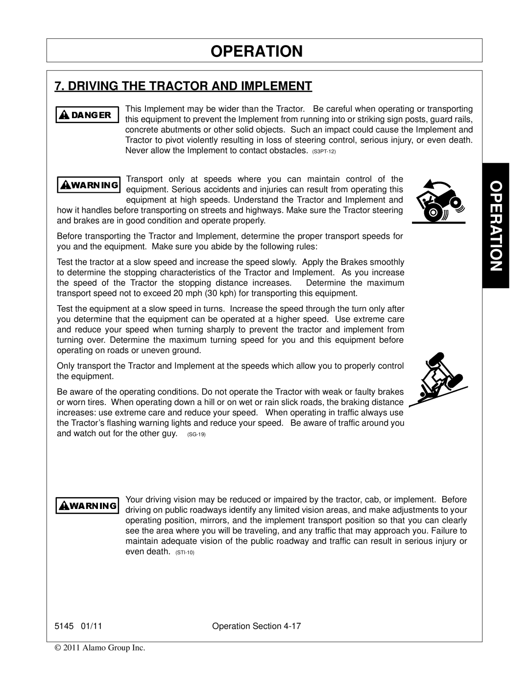 Bush Hog 5145 manual Driving the Tractor and Implement 