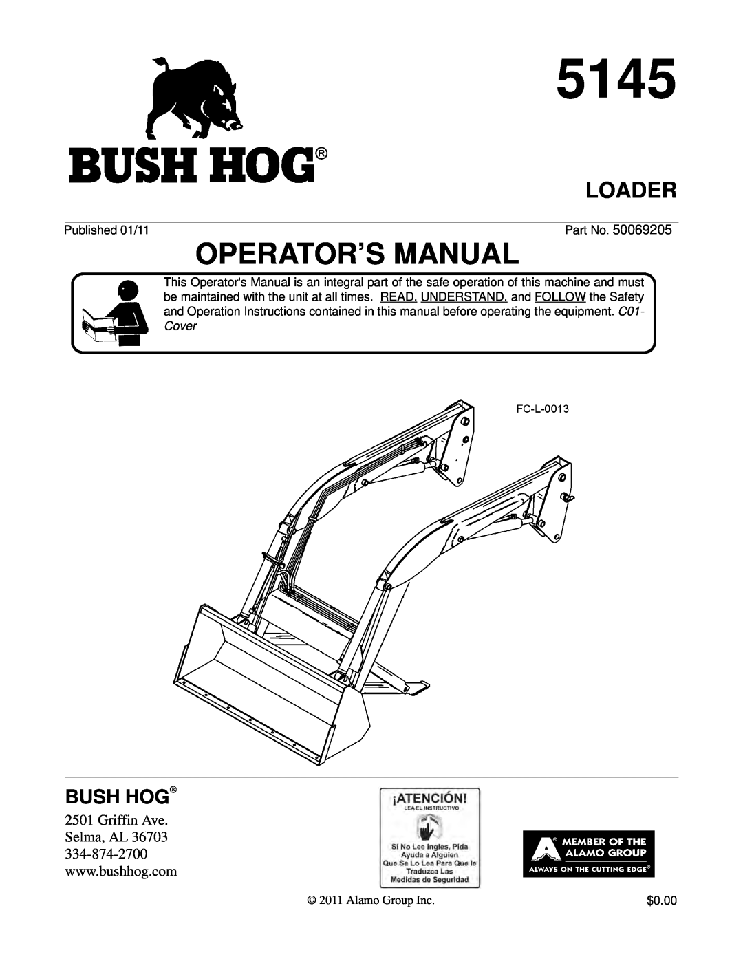 Bush Hog 5145 manual Loader, Operator’S Manual, Bush Hog 