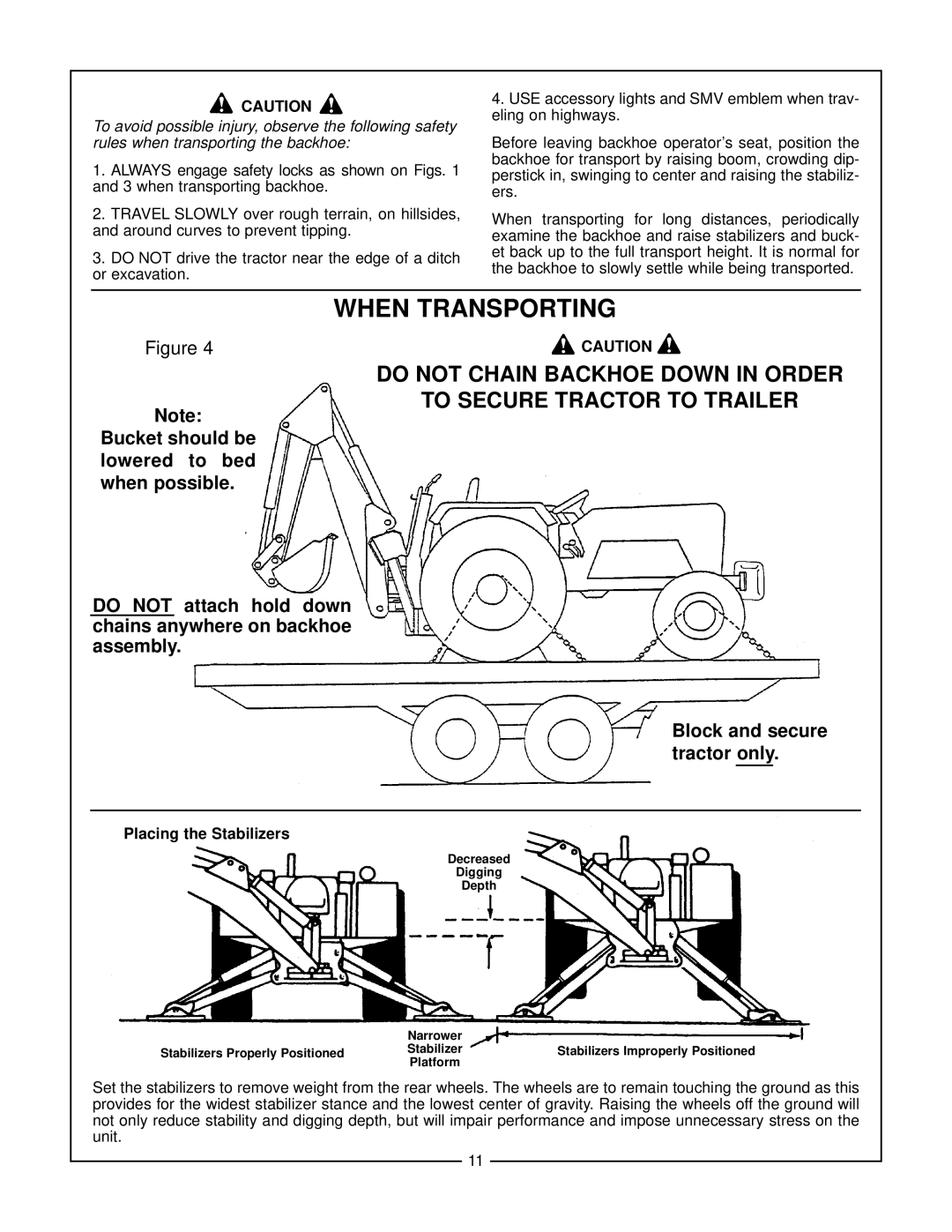 Bush Hog 665H, 965H, 865H, 765H manual When Transporting, Placing the Stabilizers 