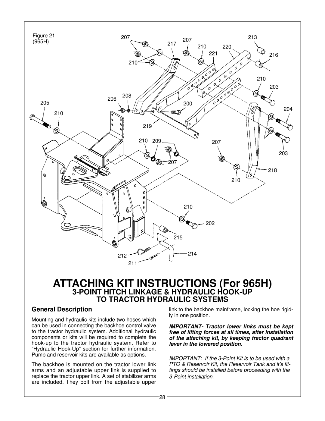 Bush Hog 865H, 665H, 765H manual Attaching KIT Instructions For 965H 