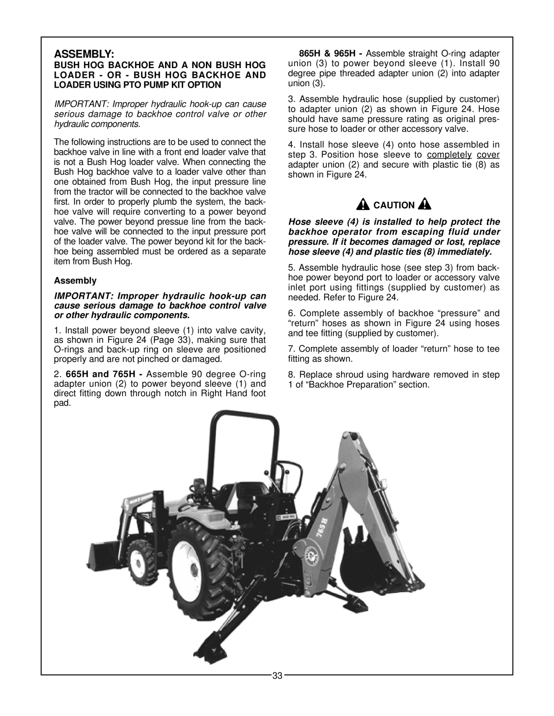 Bush Hog 765H, 965H, 665H, 865H manual Assembly 