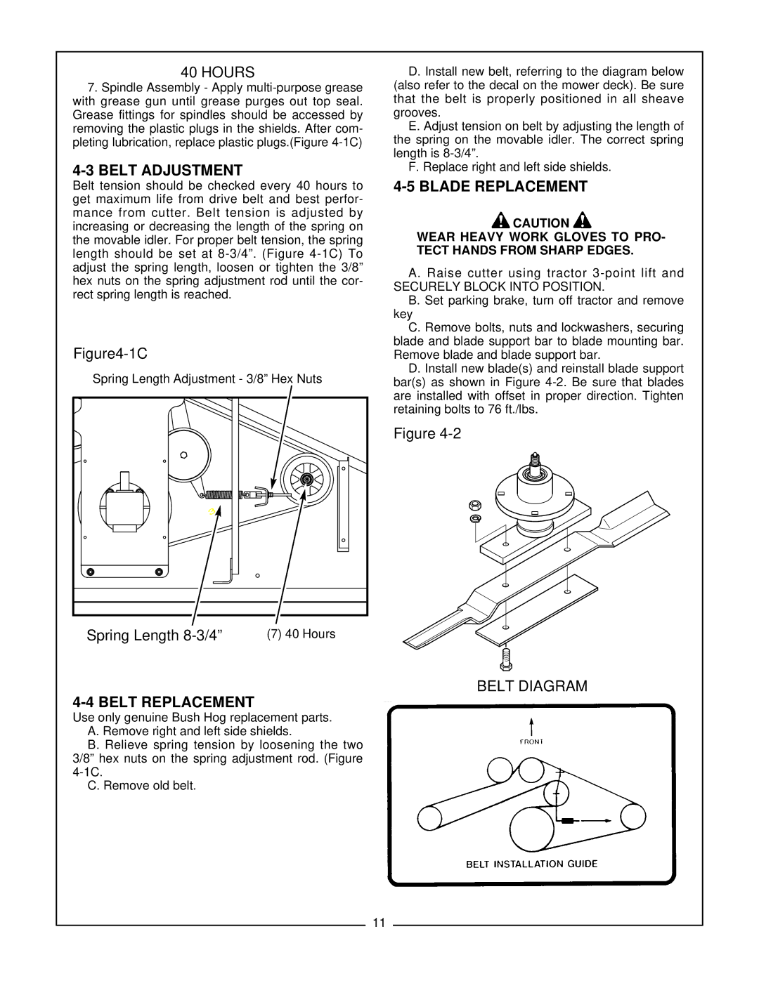 Bush Hog ATH 900 manual Belt Adjustment, Belt Replacement, Blade Replacement 