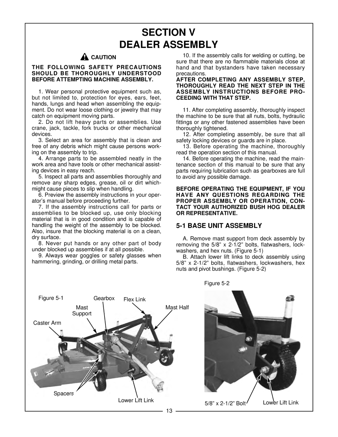 Bush Hog ATH 900 manual Section, Dealer Assembly, Base Unit Assembly 