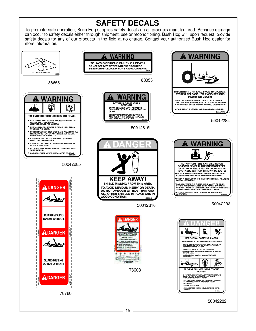 Bush Hog ATH 900 manual Safety Decals 