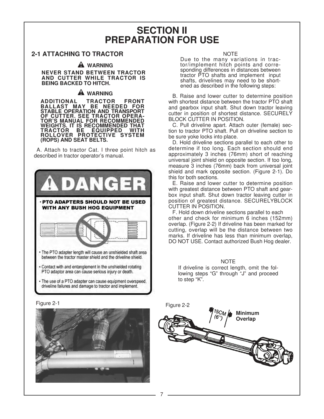 Bush Hog ATH 900 manual Section Preparation for USE, Attaching to Tractor 