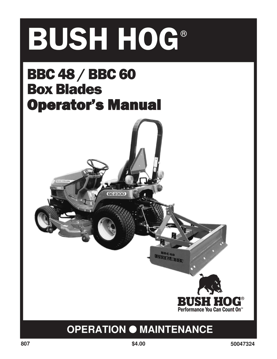 Bush Hog BBC 48, BBC 60 manual Bush HOG 