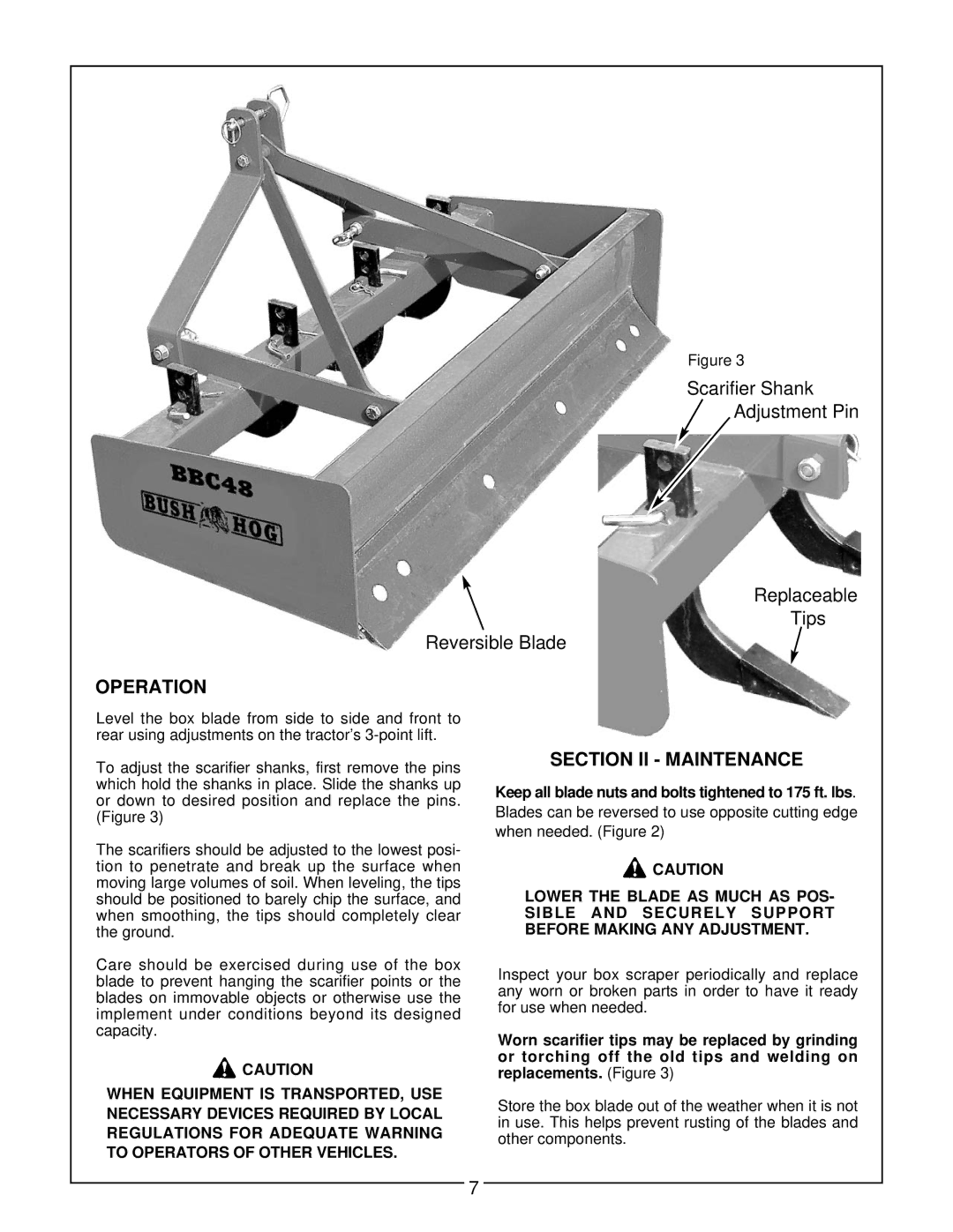 Bush Hog BBC 48, BBC 60 manual Operation, Section II Maintenance 