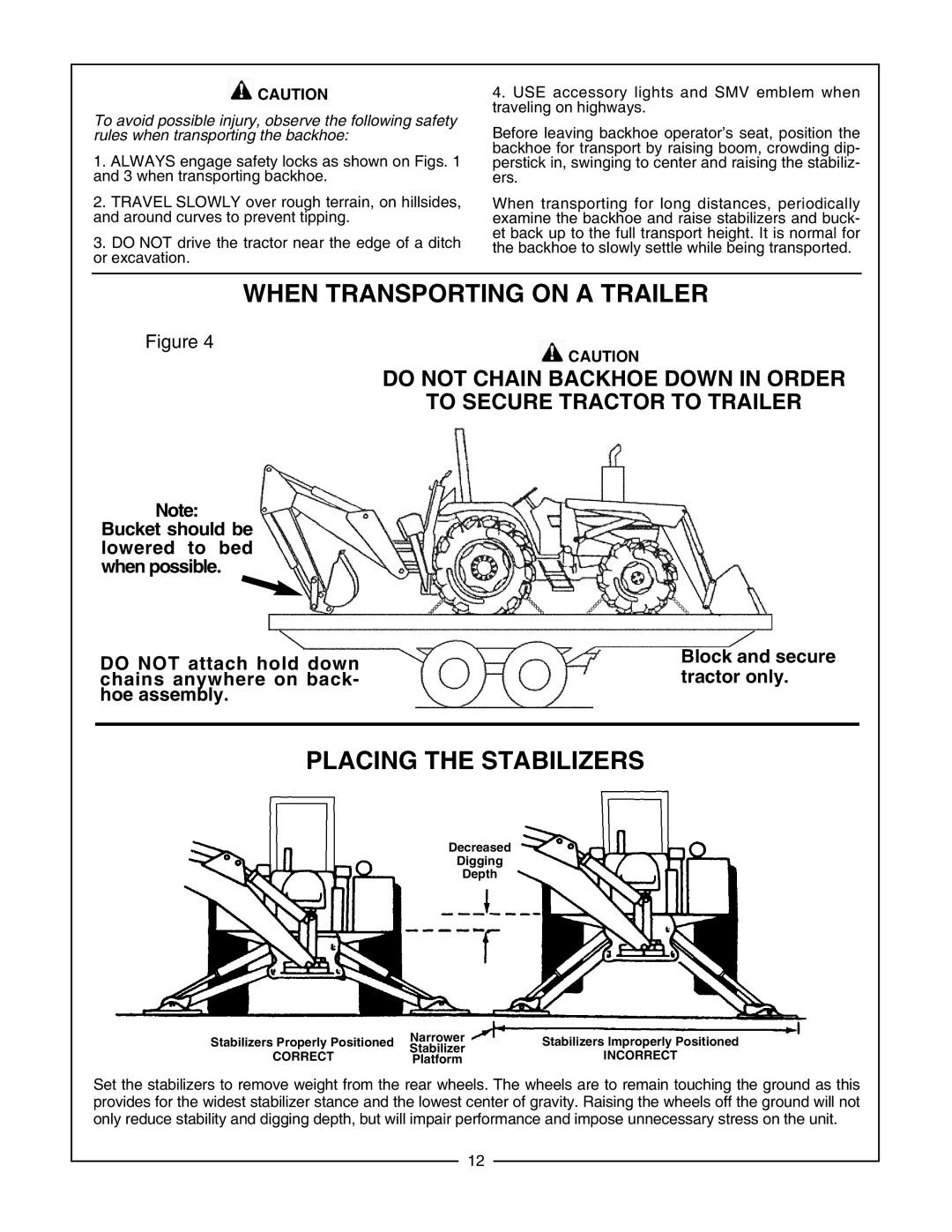 Bush Hog CBH70, CBH80, CBH60 manual Bucket should be lowere d to b ed when possible, Block and secure tractor only 