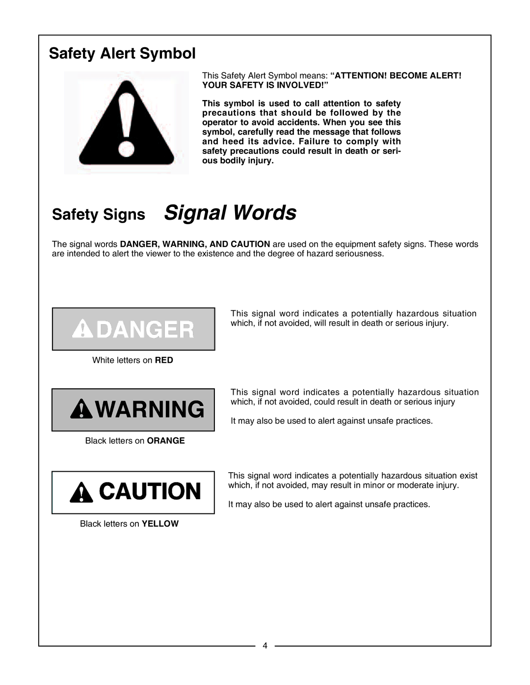 Bush Hog CBH80, CBH60, CBH70 manual This Safety Alert Symbol means ATTENTION! Become Alert, Your Safety is Involved 